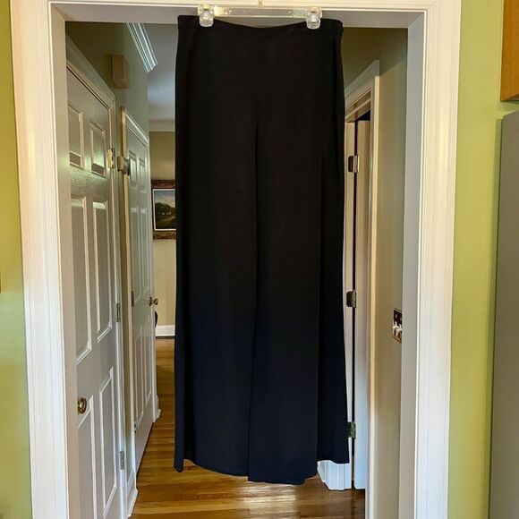 $565 EUC Rena Lange Wide Leg Black Crepe Pant US Size 10 - Picture 2 of 4